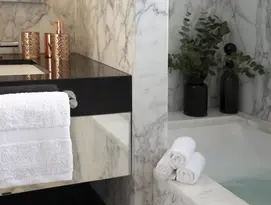 Face clothes in a bathroom
